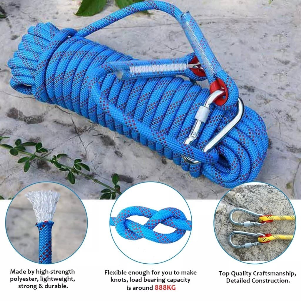 10m/40m เชือกโรยตัว เชือกปีนเขา อุปกรณ์ปีนเขา อุปกรณ์โรยตัว Climbing Rope w/ Hook High Strength Emergency Safety Fire รูปที่ 3