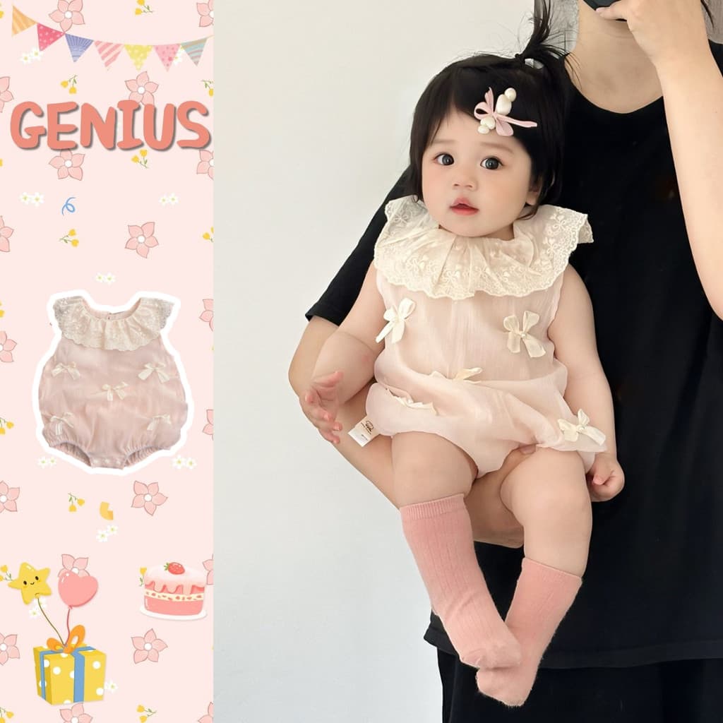 ซูเปอร์ฝัน0-24เดือนแขนกุดบอดี้สูทลูกไม้ปกสีชมพูโบว์เด็กสาววันเกิดเสื้อผ้าบางชั้น ก ผ้าฝ้ายสไตล์เกาหลี ชุดรอมเปอร์ รูปที่ 2