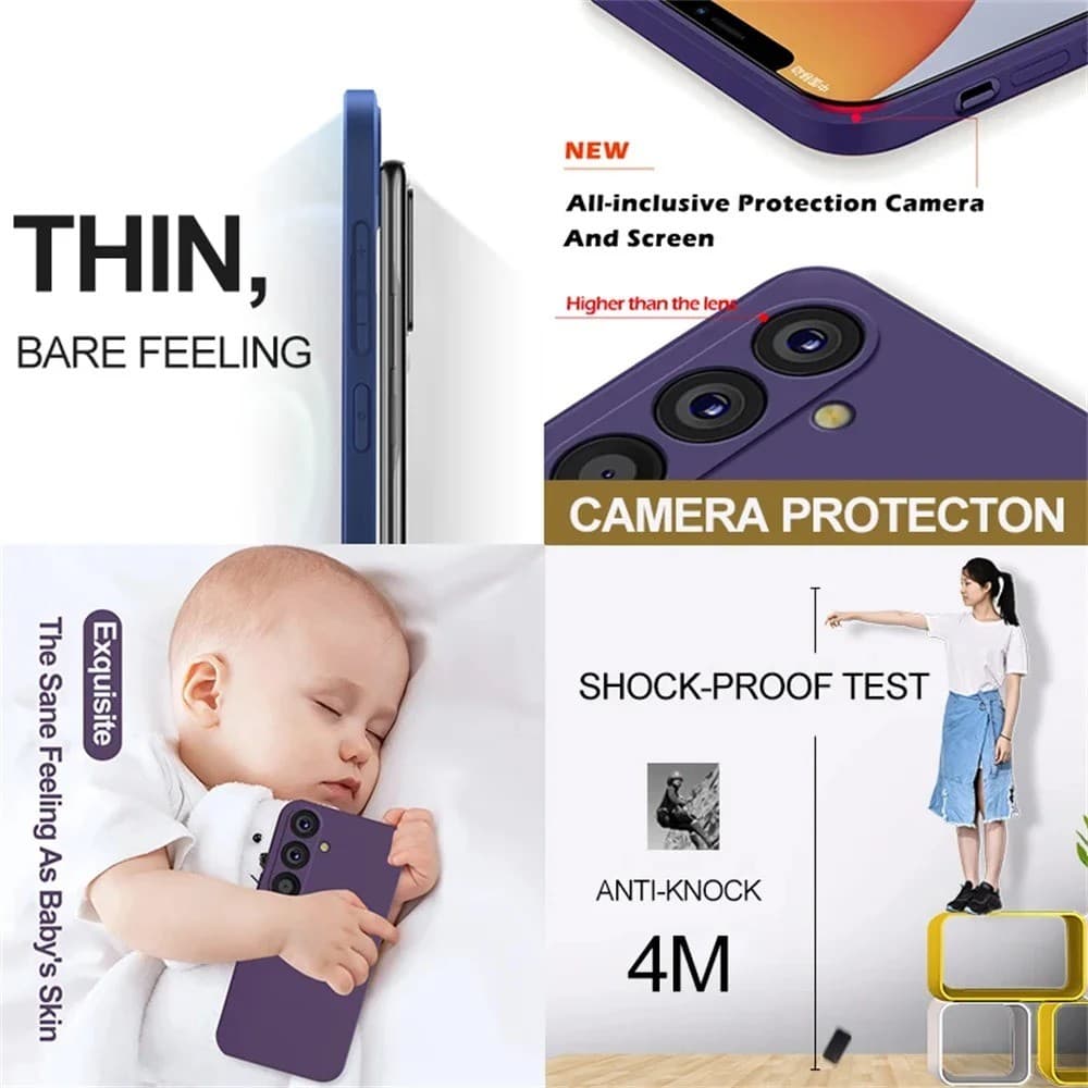 สําหรับ Samsung Galaxy A55 A35 A05 A05S A15 A25 A34 A54 หรูหราสแควร์ซิลิโคนเหลวเคสโทรศัพท์สีทึบกันกระแทกกันชนนุ่มฝาครอบ รูปที่ 7