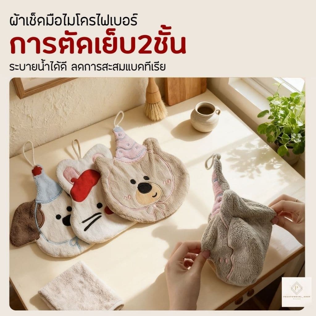 ผ้าไมโครไฟเบอร์ ผ้าเช็ดหน้า ผ้าขนหนู ซับน้ำดี แห้งไว ลดการสะสมแบคทีเรีย ผ้าเช็ดมือ ผ้าเช็ดโต๊ะ พร้อมที่แขวน รูปที่ 7