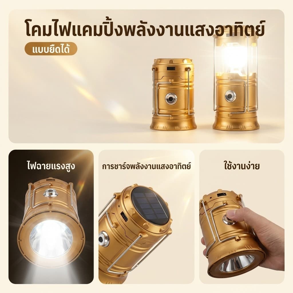 กันน้ำ พกพา ใช้งานได้หลากหลาย เหมาะสำหรับตั้งแคมป์ สีหลากสี พลังงานแสงอาทิตย์ ราคาคุ้มค่า รูปที่ 3