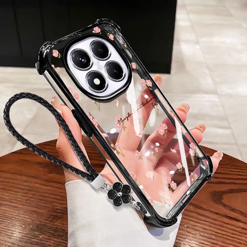VRQR สําหรับ Xiaomi Redmi Note 15 Pro Plus หมายเหตุ 15 Pro + 5G 4G Poco M8 Pro 5G พิมพ์ดอกไม้กันกระแทกใสเคสโทรศัพท์พร้อมเชือกดอกไม้ รูปที่ 4