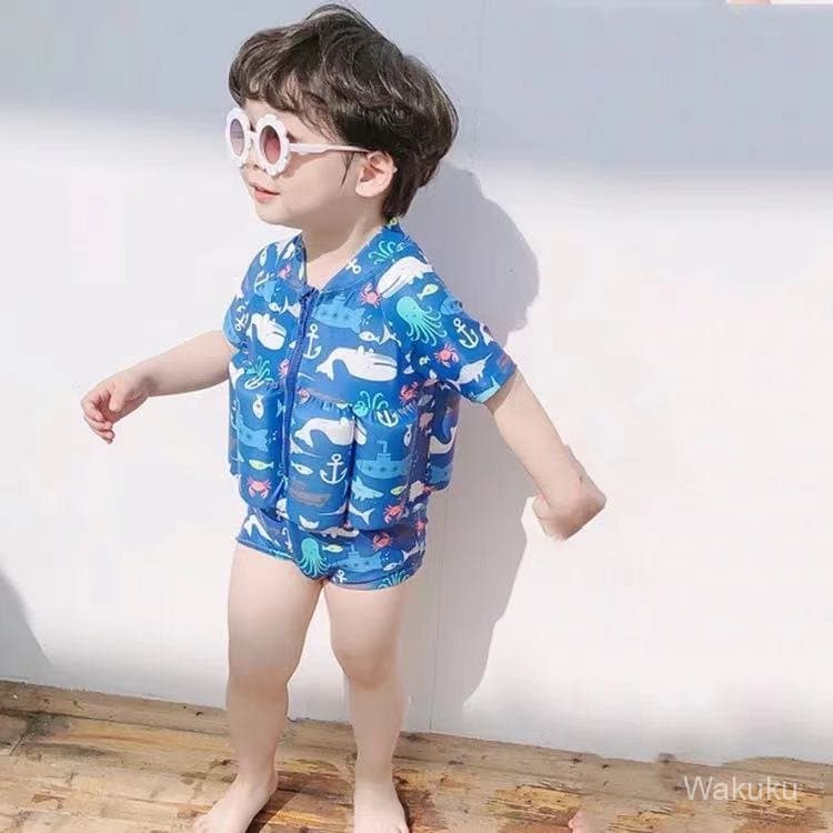 Fast shipping ชุดว่ายน้ำสำหรับเด็ก ลอยน้ำ พร้อมหมวก และแขนสั้น พิมพ์ลายสัตว์ทะเล รูปที่ 5