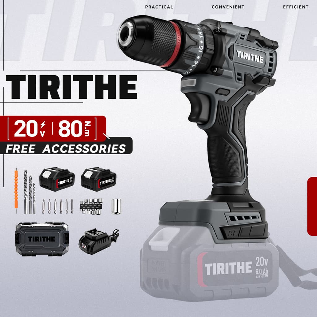 สว่านไร้สายแบบไร้แปรง 13MM เครื่องมือระดับโปร พร้อมแบตเตอรี่ 2 ก้อน – TIRITHE Professional Cordless Drill รูปที่ 8