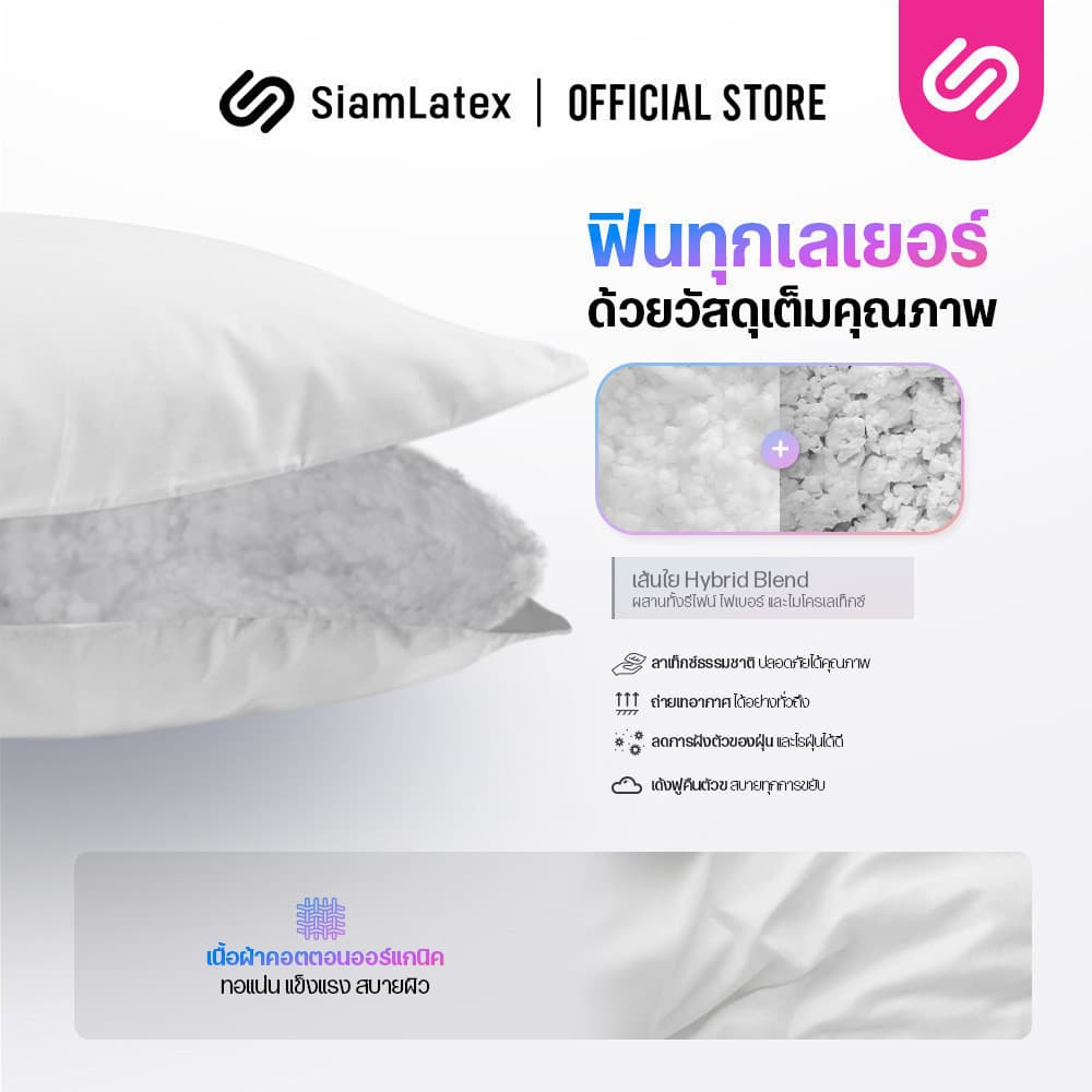 SiamLatex Hybrid Plus หมอนยางพาราไฮบริด ผสมผสาน ใยหมอนไฟเบอร์ และ น้ำยางพารา รูปที่ 4