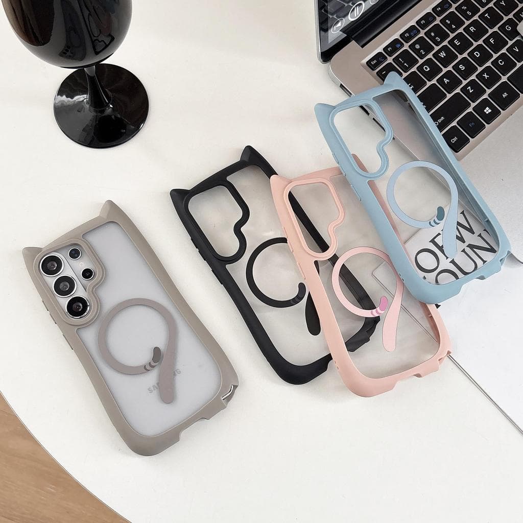 เคสโทรศัพท์แม่เหล็กหางแมวน่ารักสําหรับ Samsung S26 Ultra/S25/S24 Plus/S23 Plus ดีไซน์ใหม่; กันกระแทก ฝาครอบโปร่งใส รูปที่ 9