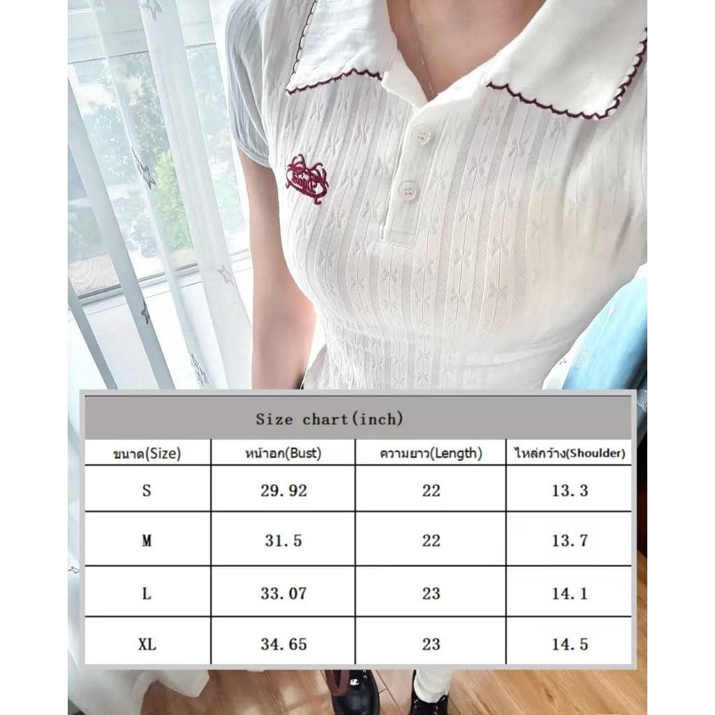 จากกทม เสื้อโปโลแขนยาวผู้หญิง ปักลายที่อก กระดุมหน้า ทรงเข้ารูป UMISO รูปที่ 9