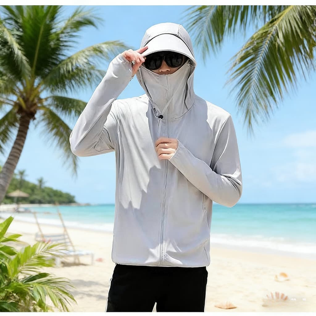 2026 เสื้อฮู้ดกันแดด เสื้อกันยูวี UPF50+ เสื้อกันแดดผ้าไหมน้ำแข็งแบบมีฮู๊ด บางเบาเย็นสบาย เหมาะสําหรับการเล่นน้ํา รูปที่ 4