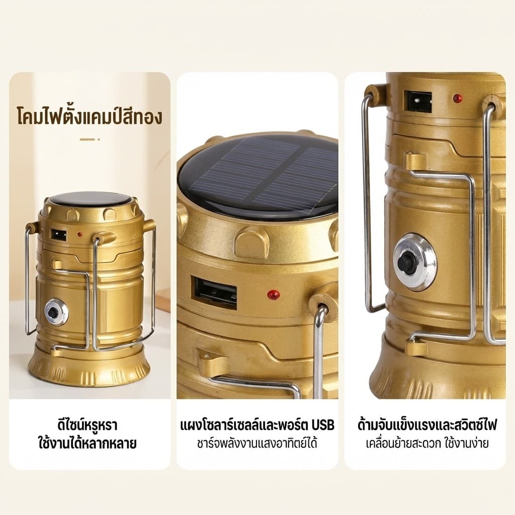 กันน้ำ พกพา ใช้งานได้หลากหลาย เหมาะสำหรับตั้งแคมป์ สีหลากสี พลังงานแสงอาทิตย์ ราคาคุ้มค่า รูปที่ 8
