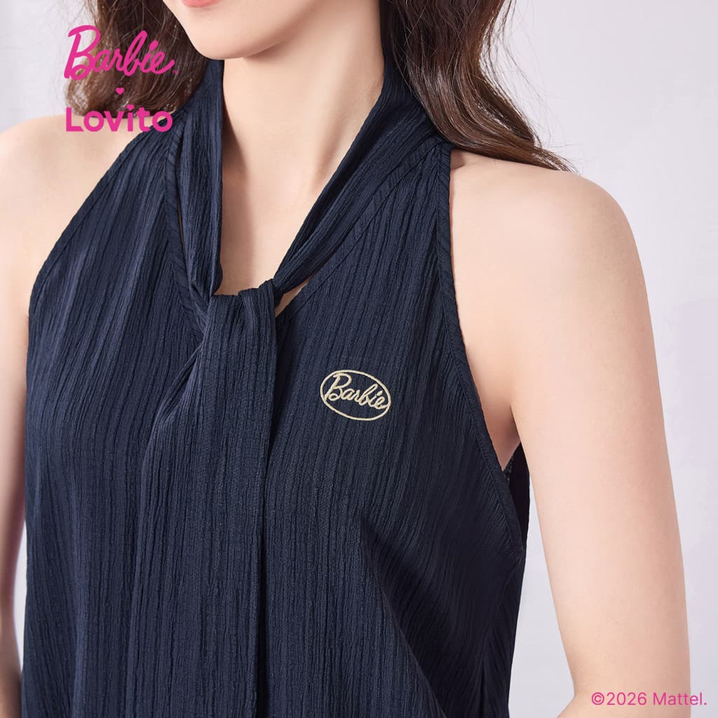 Barbie™ X Lovito Casual เสื้อผู้หญิงผูกด้านหน้า สีฟ้าเข้ม สําหรับฤดูใบไม้ผลิ/ฤดูร้อน SHBL3PAD044 รูปที่ 2