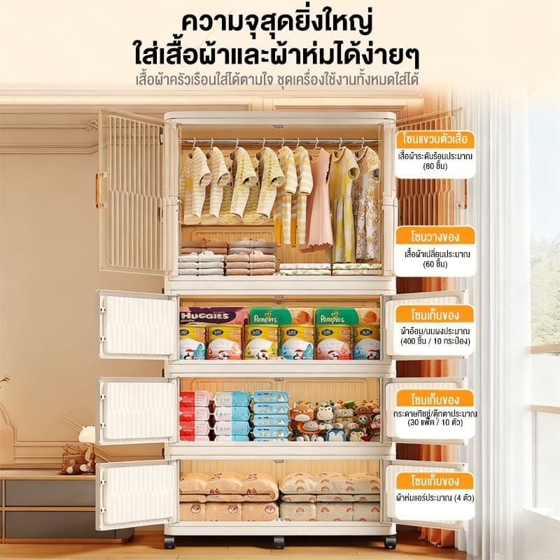 WinHi ตู้ใส่เสื้อผ้า พับ ตู้เก็บของ ตู้เก็บของขนาดใหญ่ ตู้เสื้อผ้าพลาสติก'pvc เคลื่อนย้ายสะดวก ตู้เสื้อผ้าเด็ก รูปที่ 3