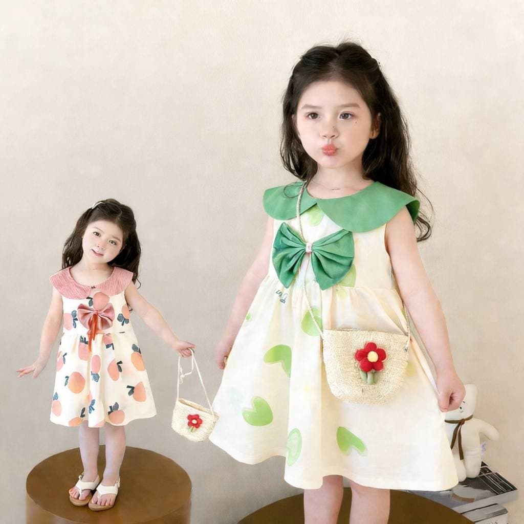ชุดเดรสเด็กผู้หญิง คอบัวโบว์น่ารัก ผ้าใส่สบาย รูปที่ 6