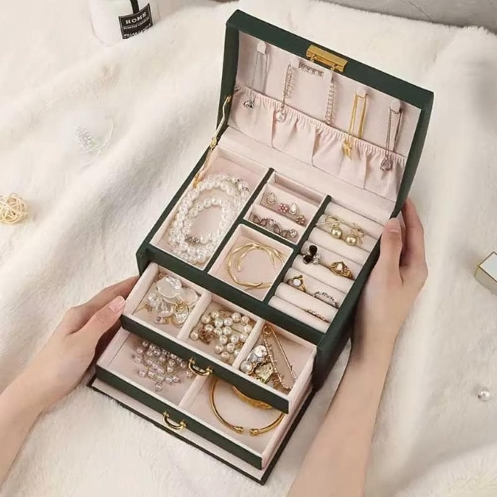 WREN Jewelry Organizer ที่เก็บต่างหูและสร้อยคอสามชั้น​ กล่องเก็บเครื่องประดับความจุขนาดใหญ่พร้อมกุญแจ​ กล่องใส่เครื่องประดับสําหรับเดินทางแบบถือหนัง ปู่​ ตารางโต๊ะเครื่องแป้งองค์กร​ รูปที่ 7