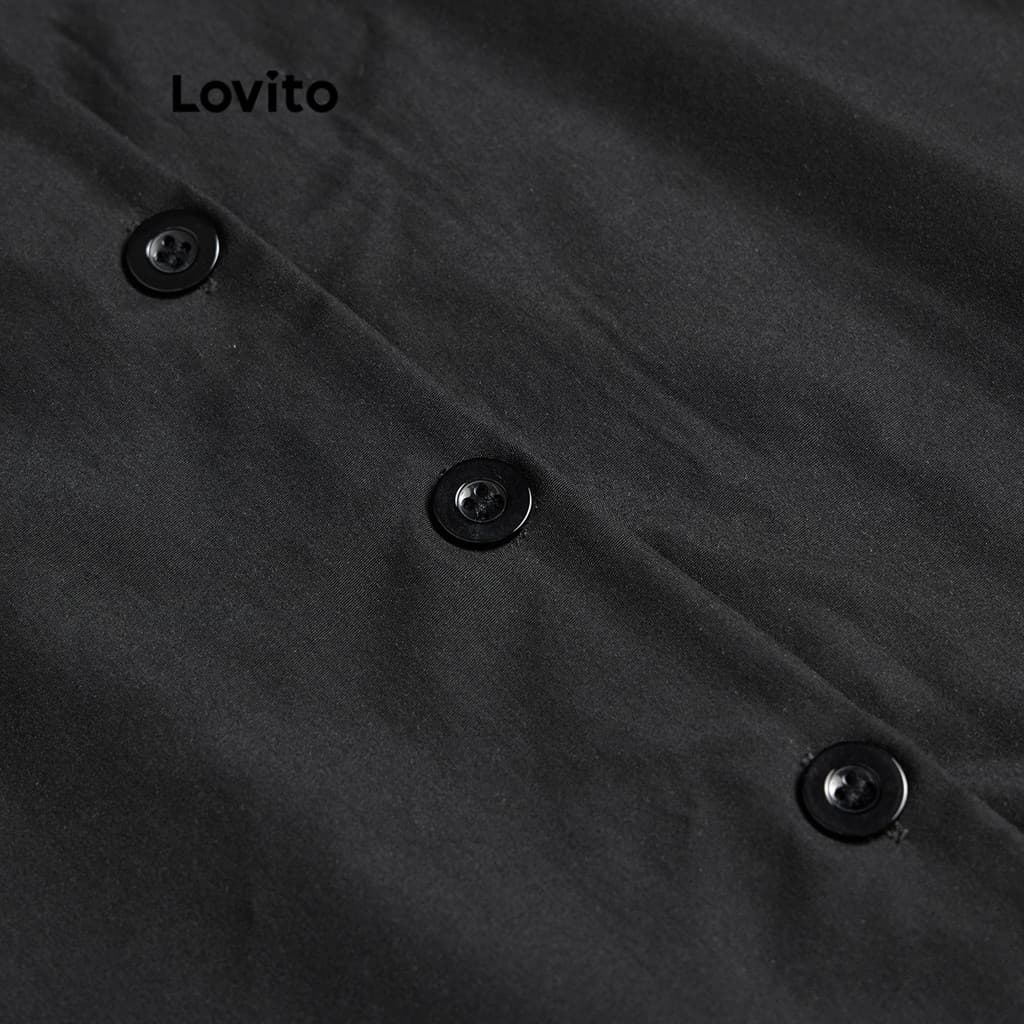 Lovito ชุดเดรสผู้หญิง มีกระดุม สีพื้น แต่งขอบสี สไตล์หรูหรา L104ED692 รูปที่ 6