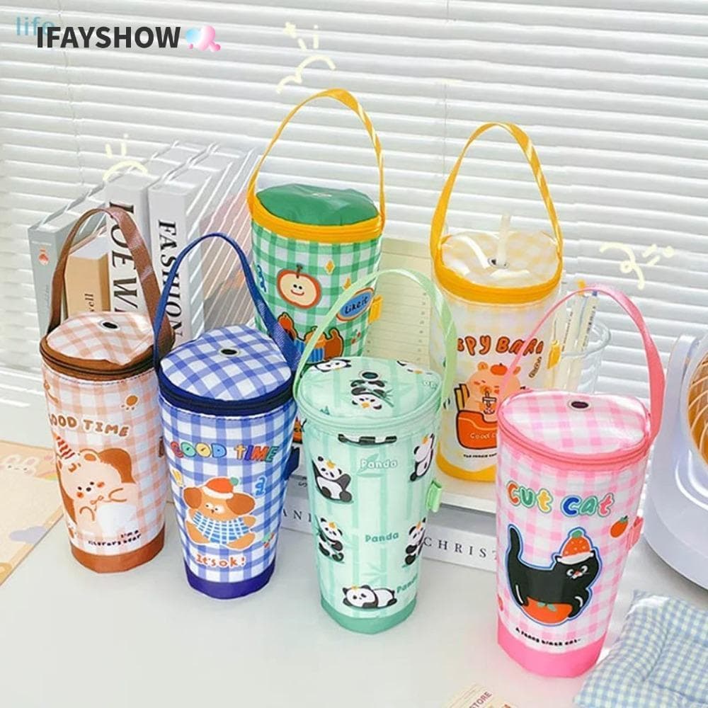IFAYSHOW ถุงเก็บความร้อน, ผ้าเป็นมิตรกับสิ่งแวดล้อมนมชา Tote Bag, แบบพกพาพกพานํากลับมาใช้ใหม่เดินทางฉนวนถ้วยฝาครอบ Tumbler ถ้วยอุปกรณ์เสริม รูปที่ 1