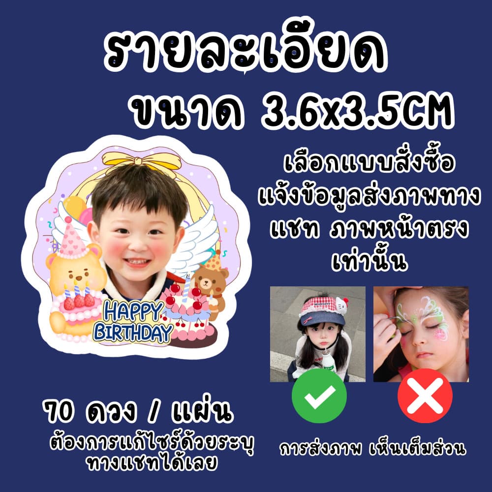 สติ๊กเกอร์วันเกิด & เทศกาลพิเศษ ไดคัท ใส่รูป พิมพ์ชื่อได้ กันน้ำ PP ตกแต่งเพิ่มเติมได้ รูปที่ 6