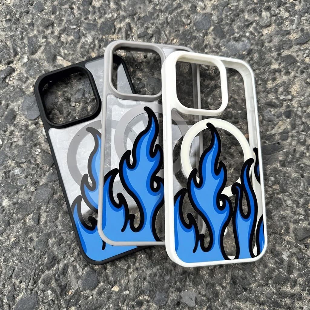 เปลวไฟสีฟ้าเรียบง่ายเย็นอินเทรนด์เคสโทรศัพท์โปร่งใสเข้ากันได้กับ iPhone 13Promax 15Pro 16 14 12Pro 11 ป้องกันสีเหลืองถึง รูปที่ 5