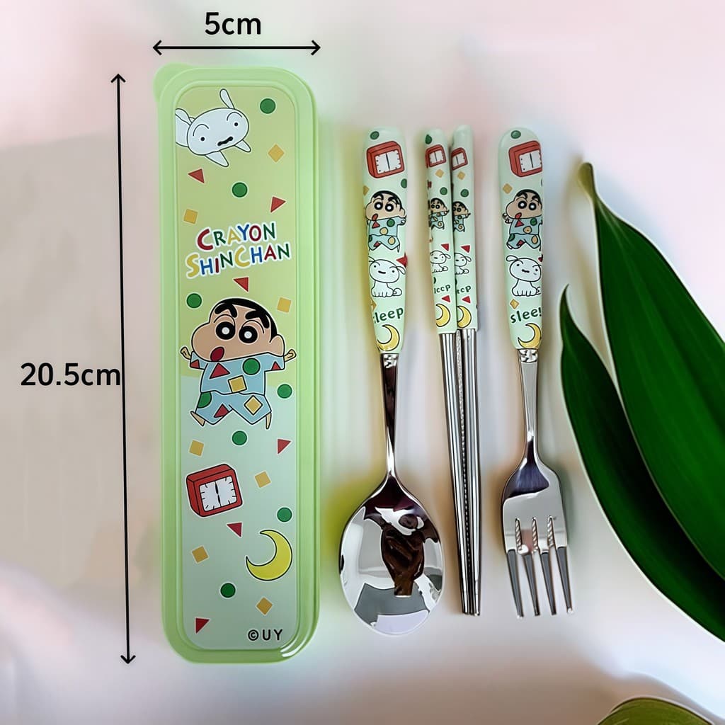 ชุดช้อนส้อมและตะเกียบสแตนเลสลาย Crayon Shin-chan สำหรับนักเรียน พกพาสะดวก พร้อมกล่อง TH รูปที่ 3