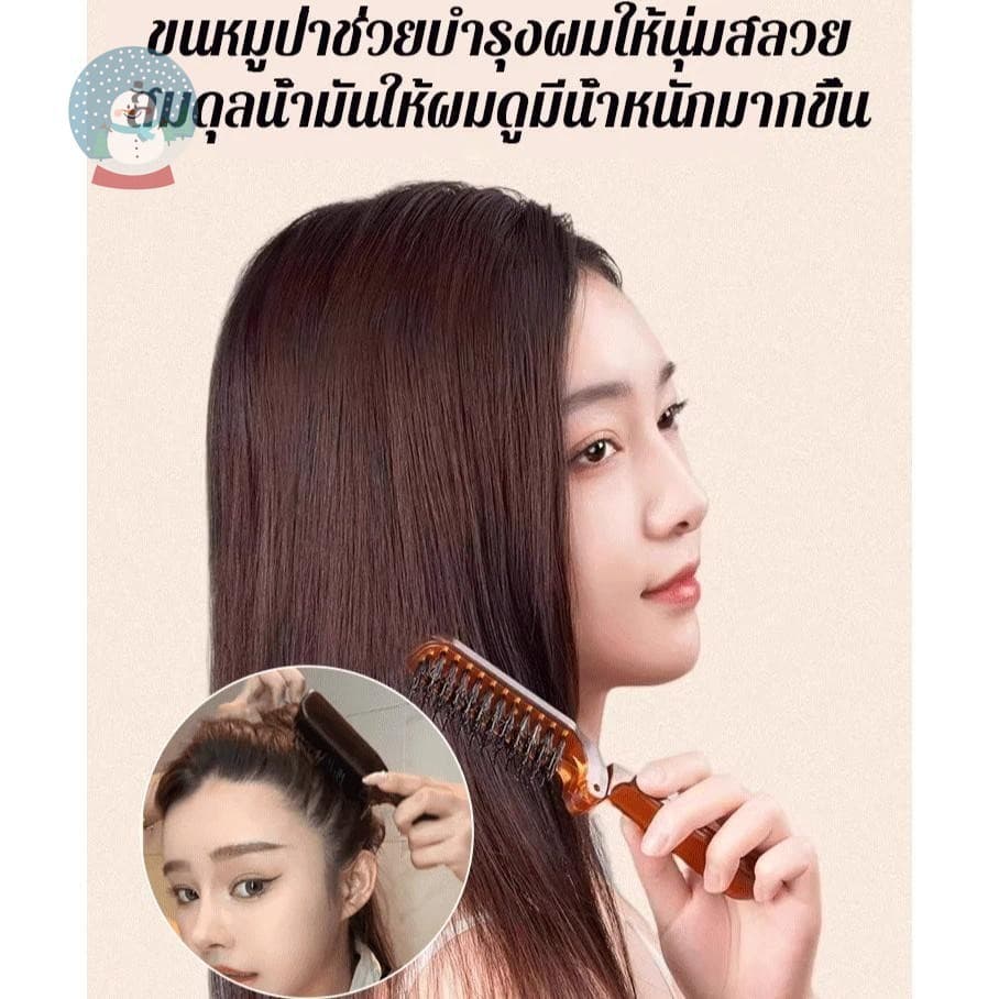 หวีผมพับ หวีผมหมูป่าเดินทางแบบพกพาหวีผมตรงสำหรับประเภทผมปกติด้วยที่จับพลาสติก รูปที่ 3