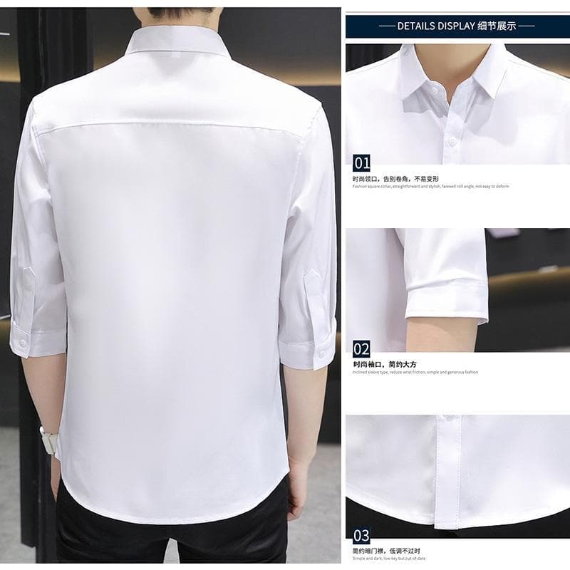 เสื้อแขน3/4ผู้ชาย ลายสไตล์เกาหลี สลิมฟิต ผ้าไหมน้ำแข็ง เหมาะสำหรับใส่ทำงานหรือลำลอง รูปที่ 6
