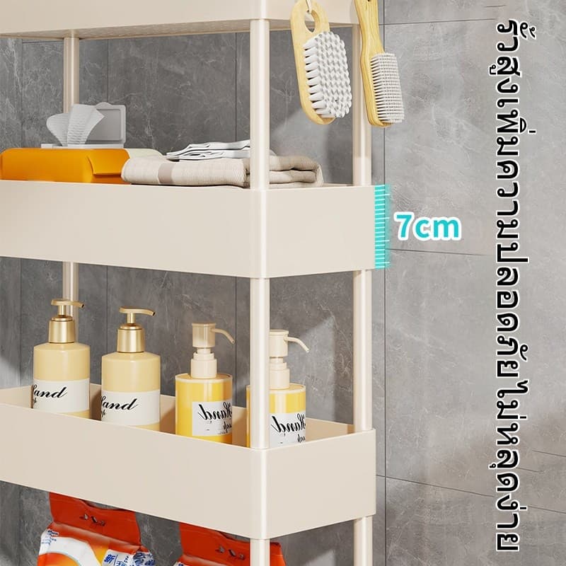 ชั้นวางของในที่แคบ วัสดุพลาสติก PP แข็งแรง ใช้ในพื้นที่แคบ มีล้อเลื่อน 4 ล้อแบบ 2/3/4 ชั้น ดีไซน์ญี่ปุ่น รูปที่ 5