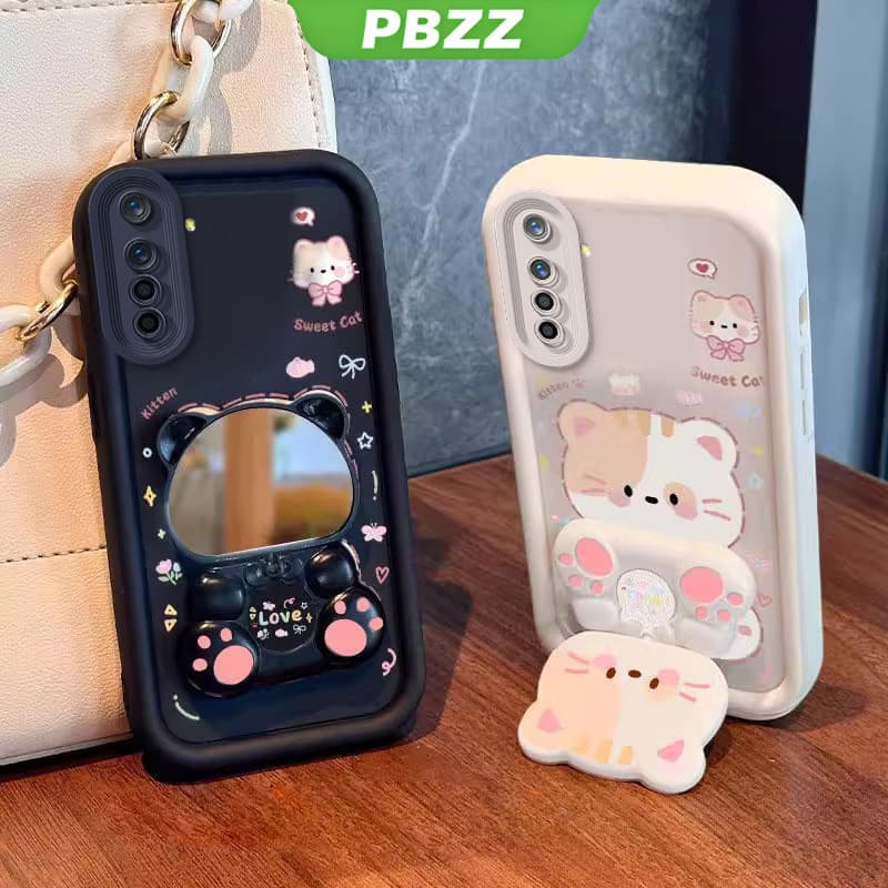 PBZZ FOR เคส เคสสําหรับRealme 6 pro realme 6 เคสโทรศัพท์Softcaseซิลิโคนกันกระแทกดีไซน์ใหม่ความงามการ์ตูนแมวพร้อมที่วางสําหรับกระจกJTMZJ01 รูปที่ 5