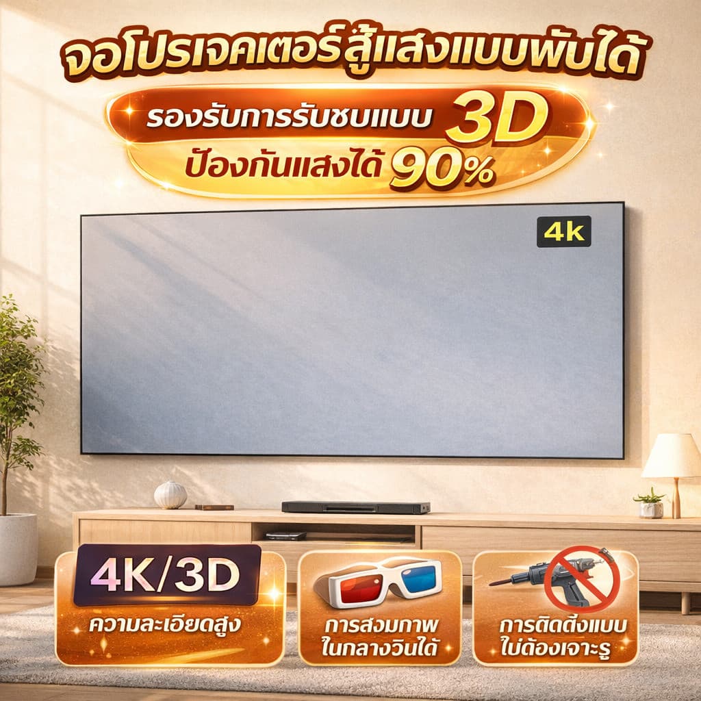 4kHDจอต้านแสงสำหรับโปรเจคเตอร์ PPHจอต้านแสง จอโปรเจคเตอร์ จอโปรเจคเตอร์พับได้แบบพกพาสำหรับใช้ในบ้าน รูปที่ 1