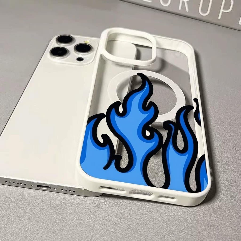 เปลวไฟสีฟ้าเรียบง่ายเย็นอินเทรนด์เคสโทรศัพท์โปร่งใสเข้ากันได้กับ iPhone 13Promax 15Pro 16 14 12Pro 11 ป้องกันสีเหลืองถึง รูปที่ 3