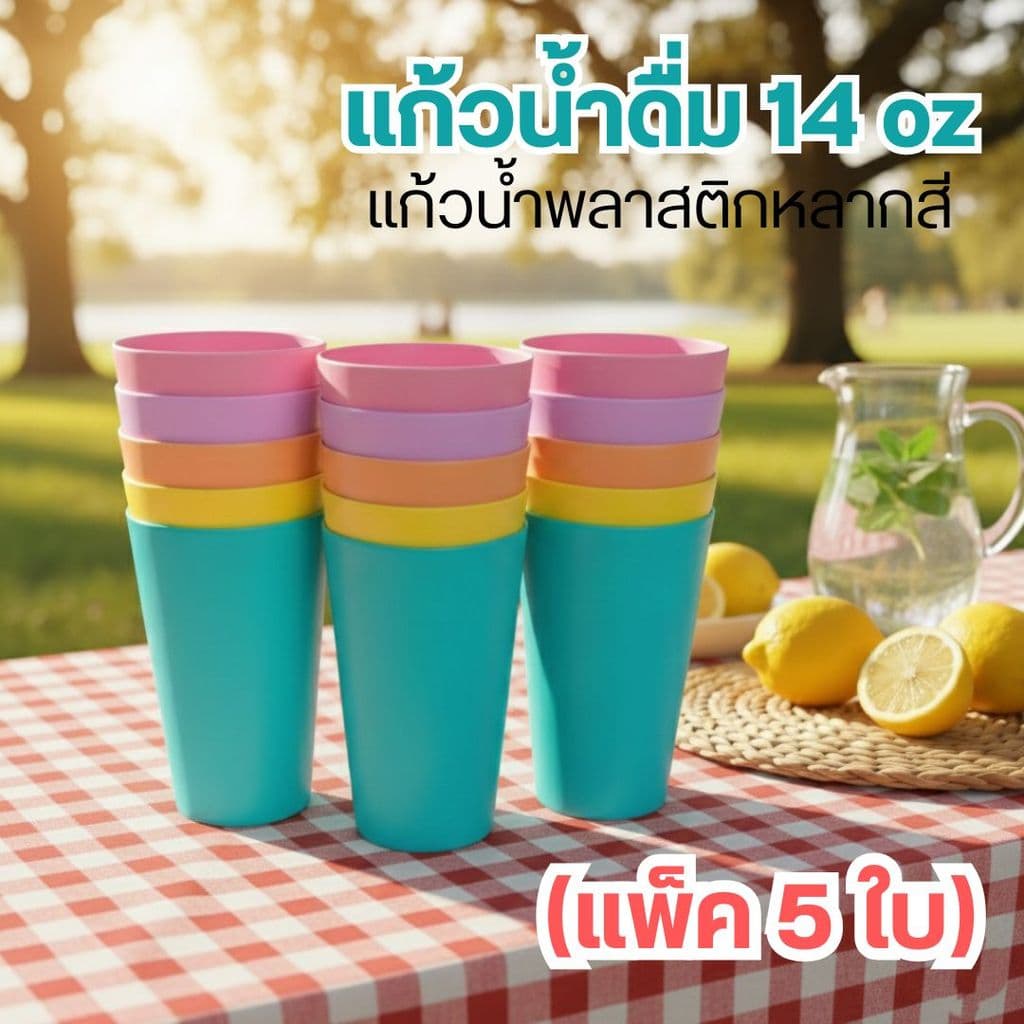 L1 แก้วน้ำดื่ม 14 oz แก้วน้ำพลาสติกหลากสี รูปที่ 1
