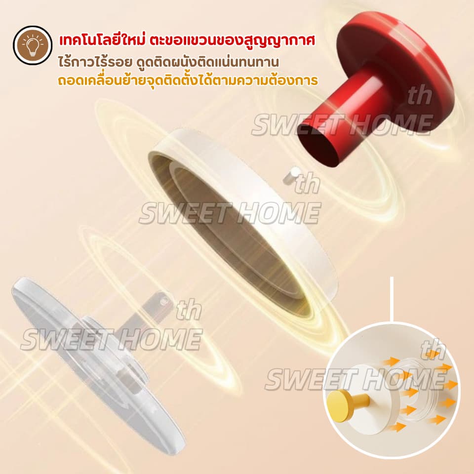 ตะขอแขวนของแบบสูญญากาศ ไร้กาว ไม่ต้องเจาะผนัง ถอดออกได้ นำกลับมาใช้ได้ ตะขอติดผนัง ที่แขวนของอเนกประสงค์ ไม้แขวนผ้า รูปที่ 2