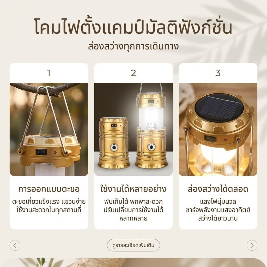กันน้ำ พกพา ใช้งานได้หลากหลาย เหมาะสำหรับตั้งแคมป์ สีหลากสี พลังงานแสงอาทิตย์ ราคาคุ้มค่า รูปที่ 7