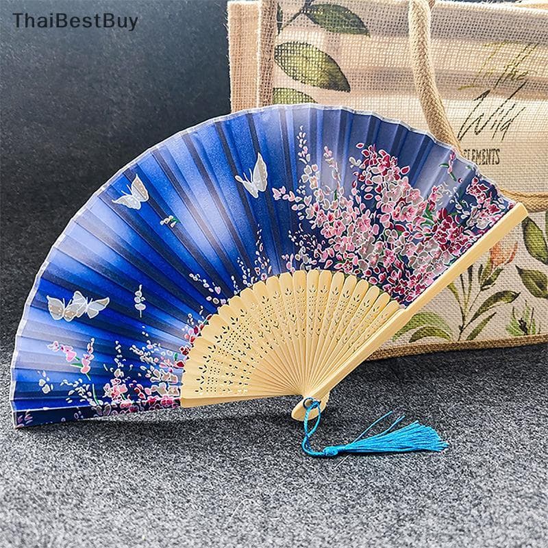 Thaibestbuy พัดลมพับผ้าไหมสไตล์วินเทจจีนญี่ปุ่นรูปแบบศิลปะงานฝีมือของขวัญตกแต่งบ้านพัดมือเต้นรำใหม่ รูปที่ 3