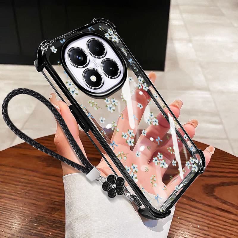 VRQR สําหรับ Xiaomi Redmi Note 15 Pro Plus หมายเหตุ 15 Pro + 5G 4G Poco M8 Pro 5G พิมพ์ดอกไม้กันกระแทกใสเคสโทรศัพท์พร้อมเชือกดอกไม้ รูปที่ 8