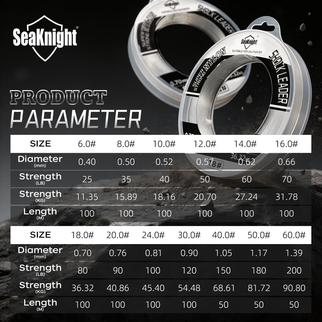 SeaKnight ไนลอน Shock Leader สายโมโนฟิลเมนท์ซิงคิง สำหรับตกปลาทะเล ขนาด 50 ม. และ 100 ม. สtrength 25-200LB รูปที่ 3