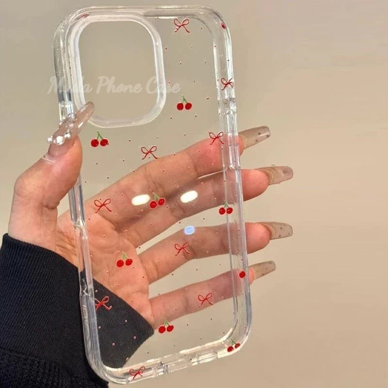 เคสไอโฟน11 สำหรับ iPhone 13 15 11 14 12 Pro Max 7Plus XR 7 8 15 14Plus X XS Max SE 2020 ผ้าคลุมนุ่มเชอร์รี่โรแมนติกหวาน รูปที่ 1