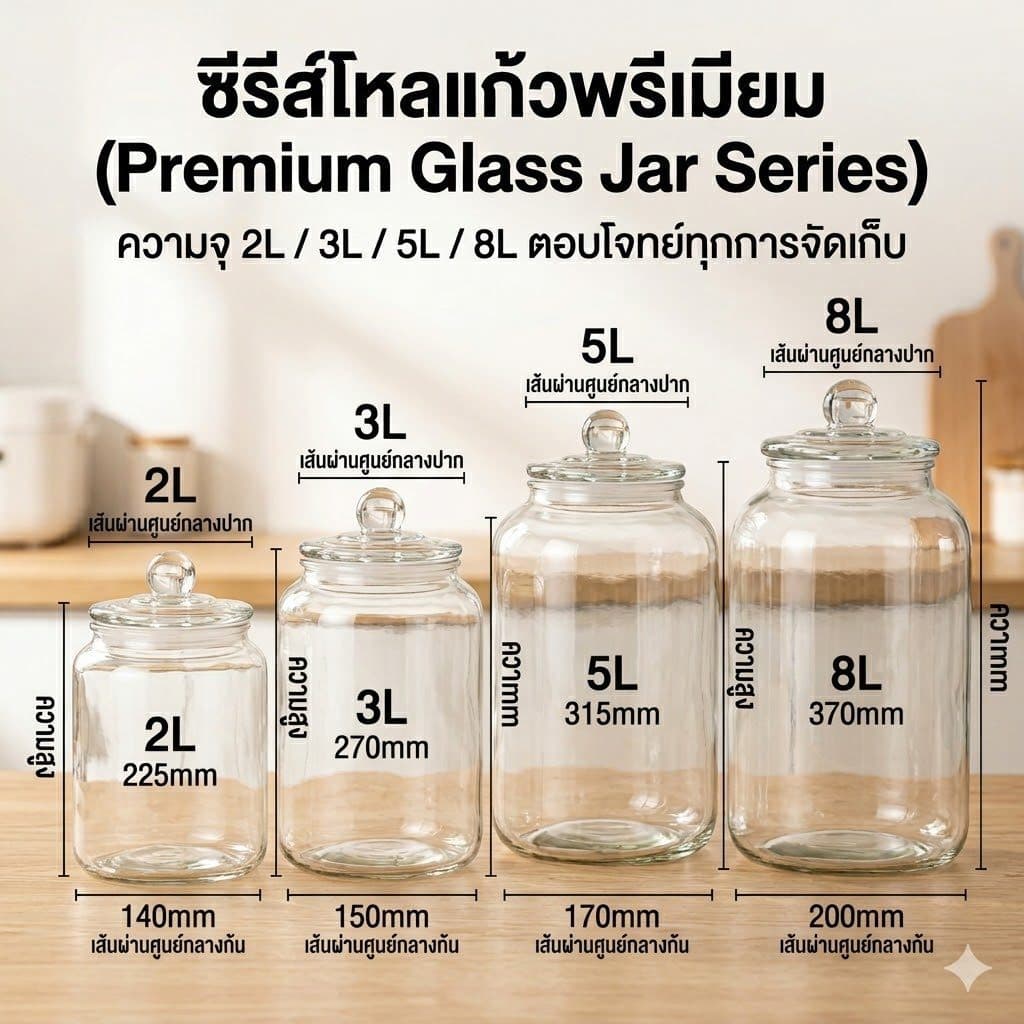 ร้านคนไทย! ขวดโหลแก้วมีฝาปิดอย่างสนิท หนา!ขนาดใหญ่ โหลกลม2/3/5ลิตร/8ลิตร สําหรับใส่อาหาร ขนมขบเคี้ยว ธัญพืช โหลดอง รูปที่ 5