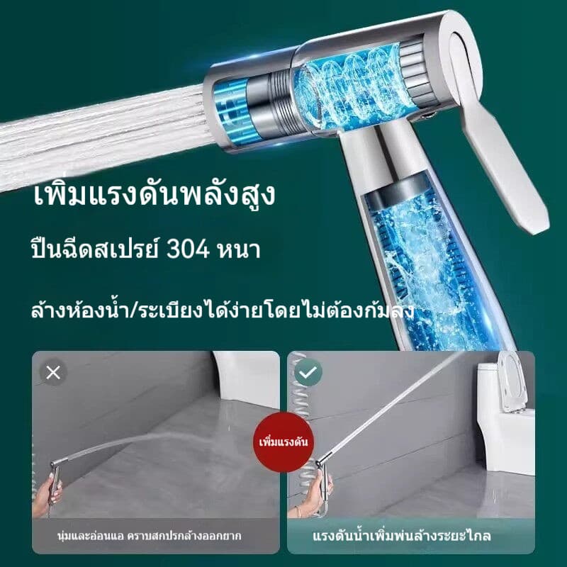 สายฉีดชำระสแตนเลสแท้ หัวฉีดชำระ หัวฉีดห้องน้ำ สายฉีดก้น สายฉีดชำระสีดำด้านสแตนเลส304 1.5 หลอด รูปที่ 2