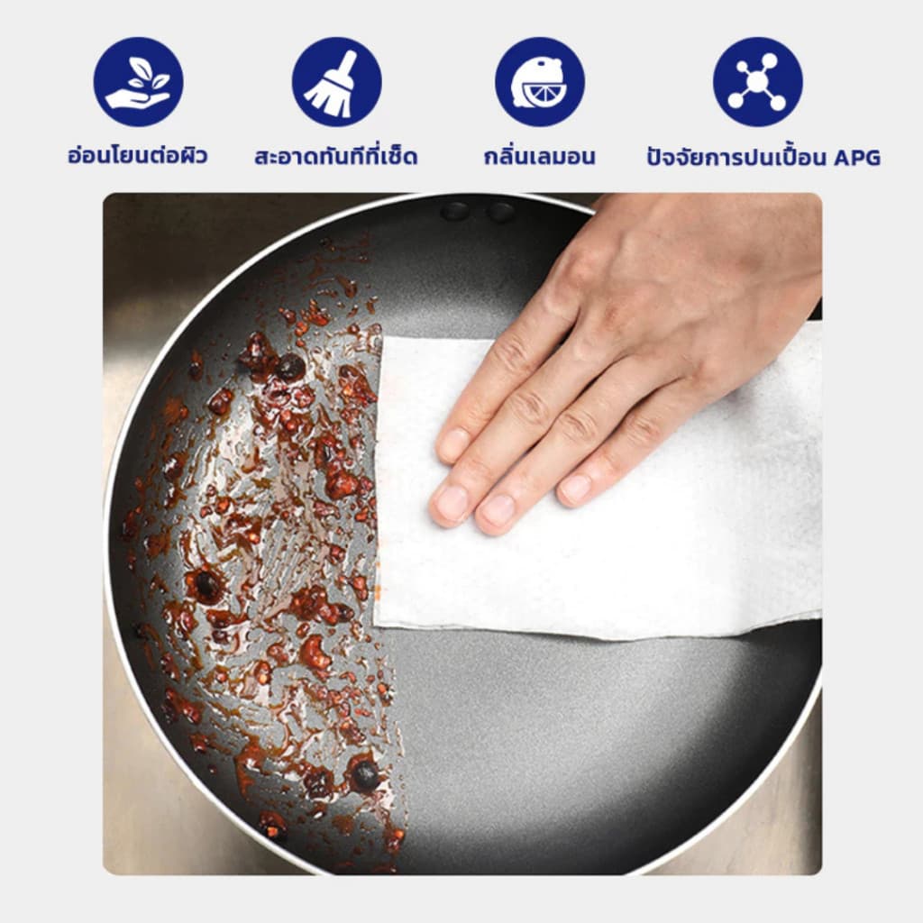 Kitchen Clean Wipes ทิชชูทำความสะอาดสำหรับครัว แผ่นใหญ่ ขจัดคราบน้ำมัน 99% กลิ่นเลมอน รูปที่ 3
