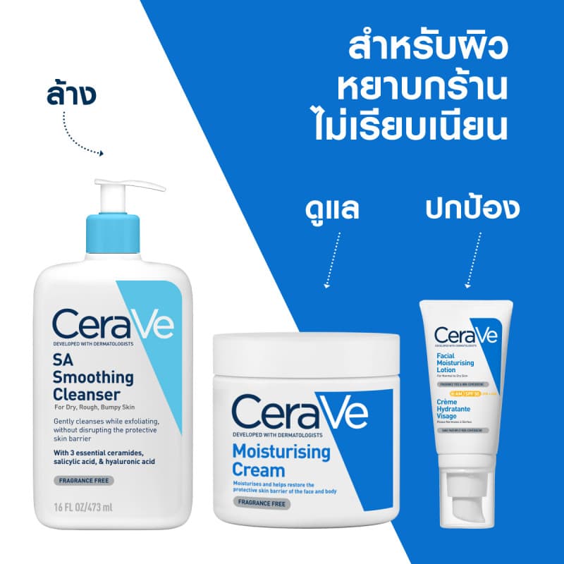 เซราวี CERAVE SA Cleanser คลีนเซอร์ผลัดผิวเรียบเนียน 473ml ฟรี Moisturising Cream 50g รูปที่ 6