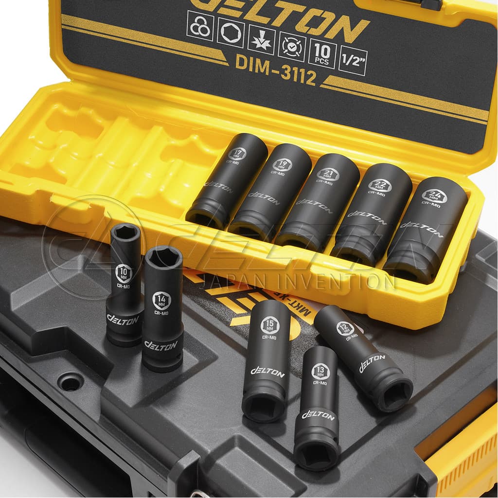 DELTON ชุดลูกบล็อกกระแทกยาว ขนาด 1/2 นิ้ว จำนวน 10 ชิ้น รุ่น DIM-3112 พร้อมกล่องพลาสติกกันกระแทกอย่างดี รูปที่ 5