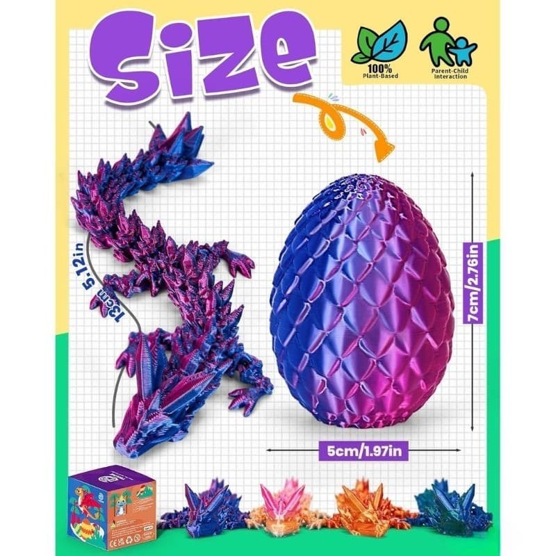 Creative Movable Articulated Dragon ของเล่น 3D การพิมพ์ไข่มังกรเดสก์ท็อปตกแต่งของขวัญ Supply รูปที่ 6
