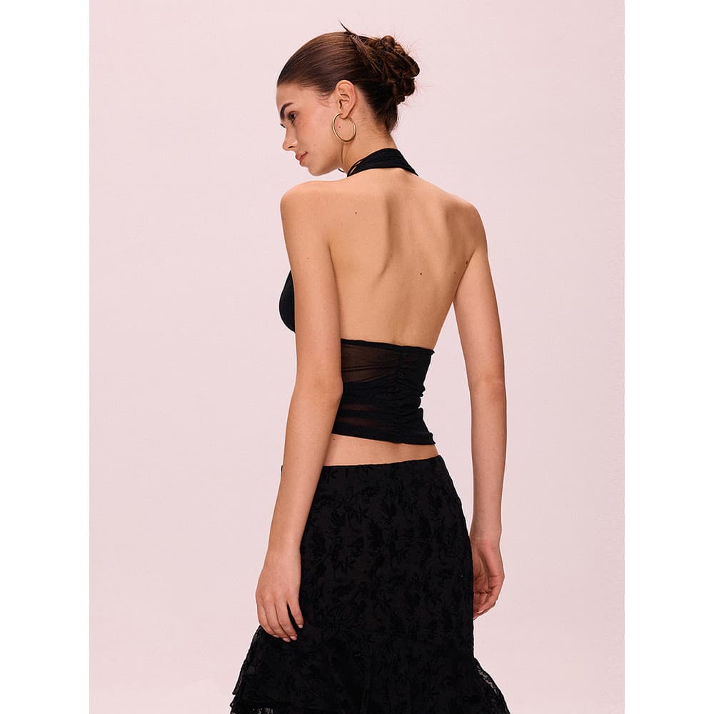 Vogue เสื้อคล้องคอเปิดไหล่ แต่งกระดุมกลม เรียบหรู ใส่สบาย ไม่มีฟองน้ำ รูปที่ 4