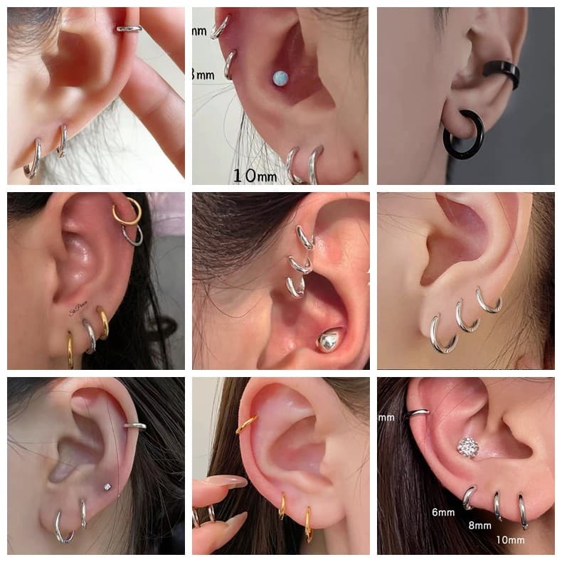 ต่างหูสเตนเลสสตีล แบบ hoop และ huggie ขนาด 6-14 มม.ชิ้นเดียว รูปที่ 2