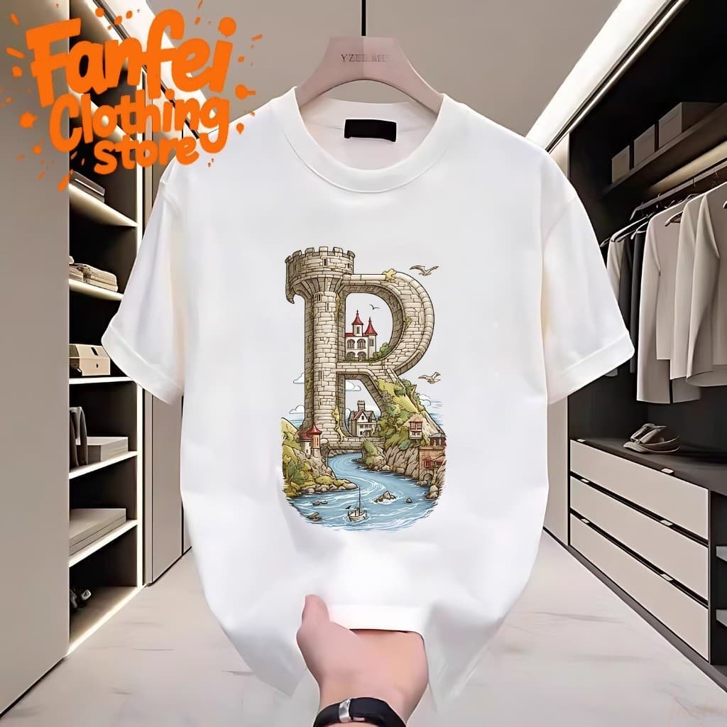 Fanfei เสื้อยืดผู้ชาย รูปแบบตัวอักษร "R" ส่วนบุคคล รูปที่ 5