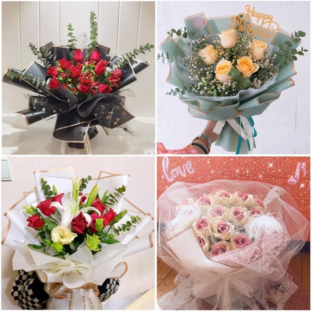 10 ชิ้น กระดาษห่อดอกไม้ขอบทองแท้ สีเจลลี่เนื้อด้าน ใช้ห่อช่อบูชาพระ/ของขวัญหรู/ตกแต่งคาเฟ่ กันน้ำเบื้องต้น ไม่ซีดจาง รูปที่ 8