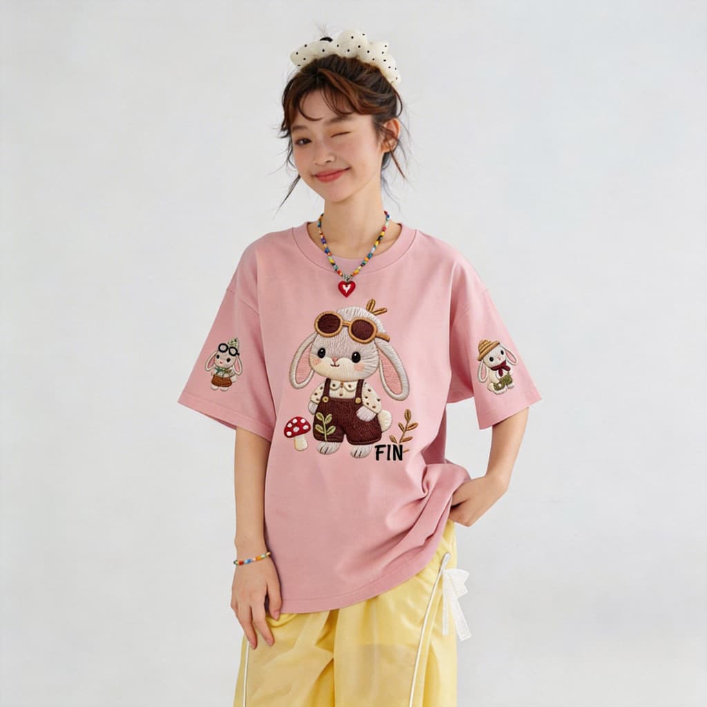 TEE·SHOPเสื้อยืด oversize เสื้อเท่ๆ เกาหลี "Rabbit2" ไม่หดตัว เสื้อแฟชั่นใ เกาหลีสไตล์ พิมพ์ลาย ผ้านิ่มใส่สบาย COD รูปที่ 4