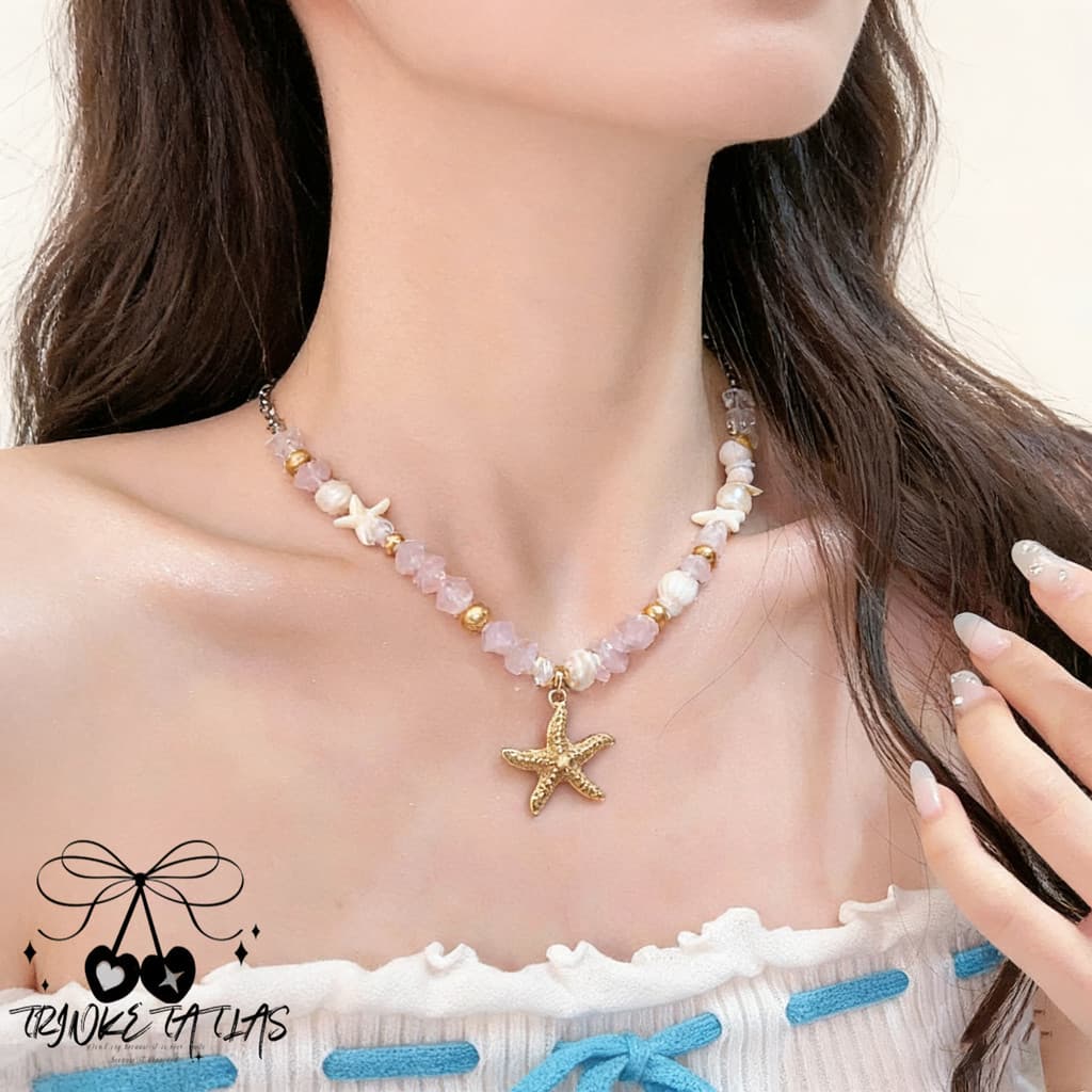สร้อยคอรูปปลาดาว ลูกปัดหิน+หอย สร้อยข้อมือ ฝีมือประณีตงดงาม ตกแต่งด้วยกรวด มีหลายแบบให้เลือก รูปที่ 1