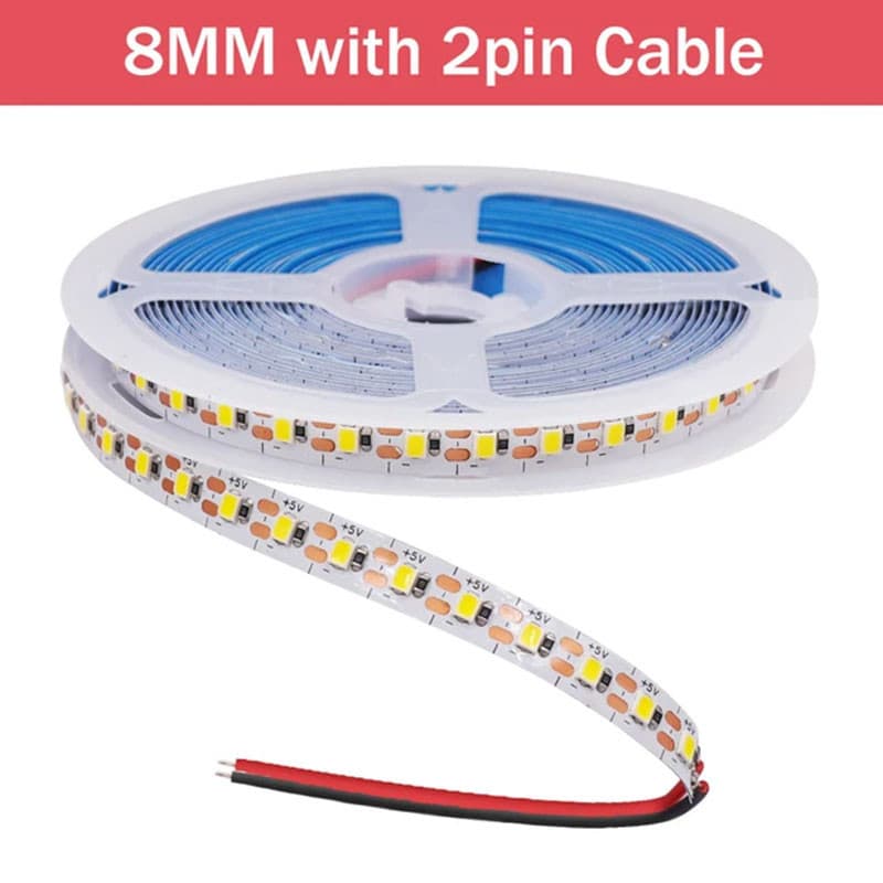 5m ไฟ LED Strip 12V DC 2835 SMD 120LEDs/M Warm White + สีขาว Pixel Strip ยืดหยุ่น LED เทปตกแต่งบ้าน 8 มม.PCB ใหม่ รูปที่ 1