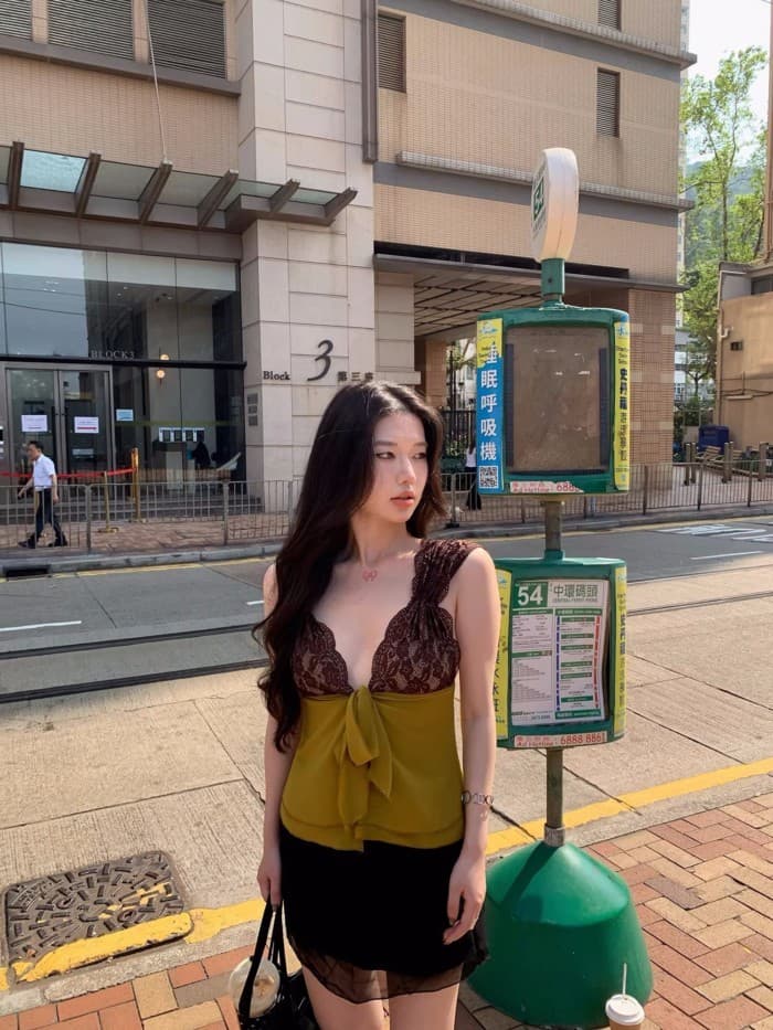 ขิงลูกไม้เย็บโบว์ยกทรงผู้หญิงฤดูร้อนสไตล์ใหม่เอวแคบด้านในด้านบน รูปที่ 5
