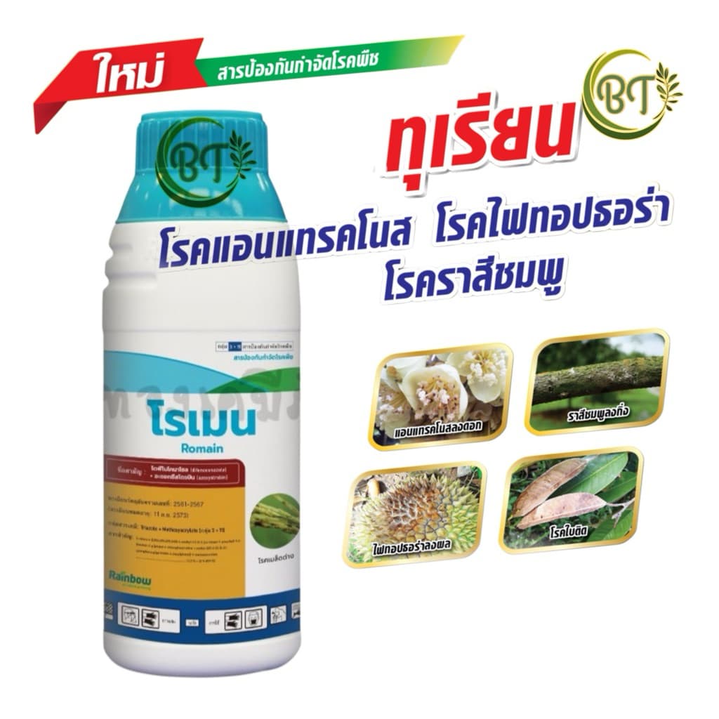 ขนาด 1 ลิตร โรเมน เรนโบว์ สารไดฟีโนโคนาโซล+อะซอกซีสไตรบิน ป้องกันกำจัดโรคพืช รูปที่ 2